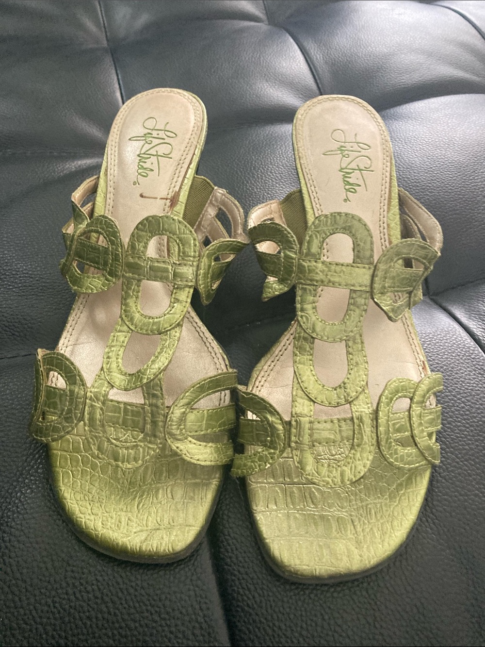 Liz Claiborne Lime Green Croc-Embossed Slide Mules